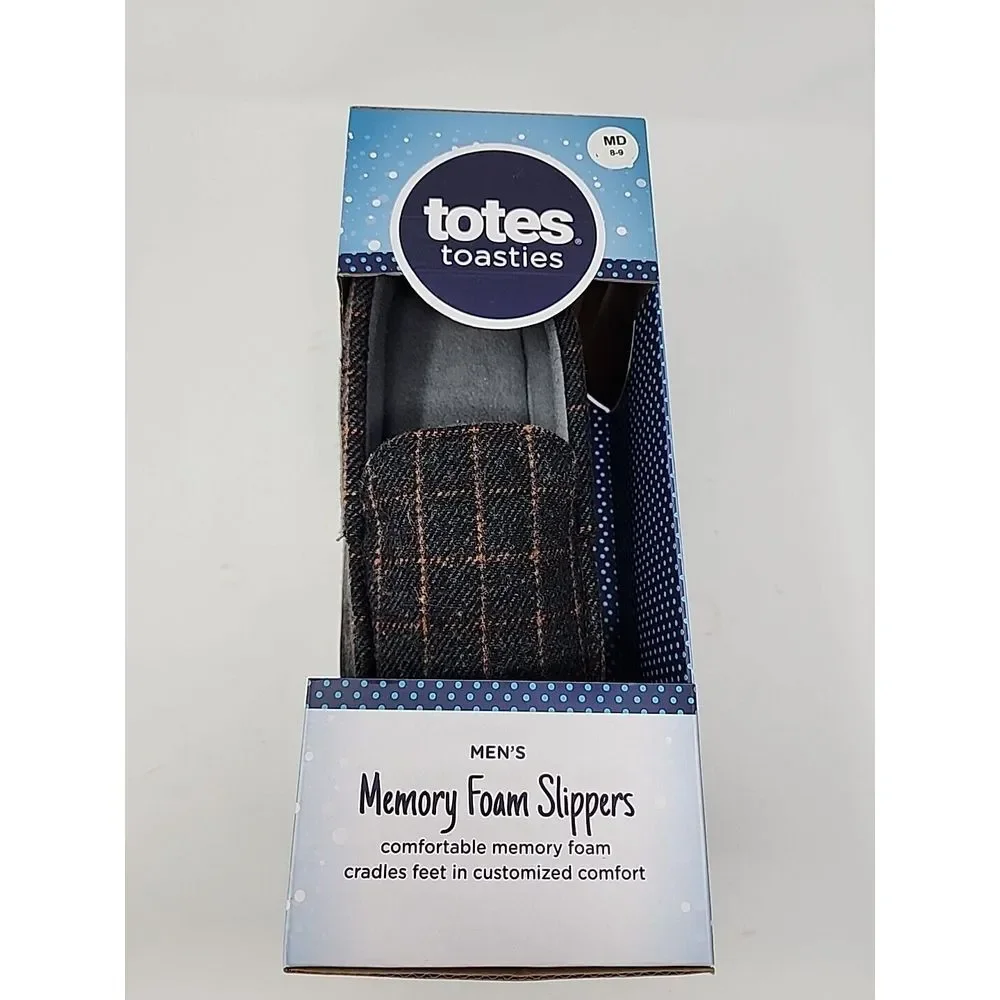 Totes‎ Toasties Men's Medium 8-9 Memory Foam Dark Charcoal Slippers, BRAND NEW